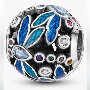 Dragonfly and colorful crystals ball style charm sterling silver fits Pa…